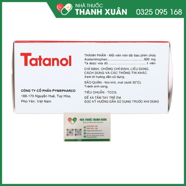 Tatanol 500 giảm đau, hạ sốt (10 vỉ x 10 viên)